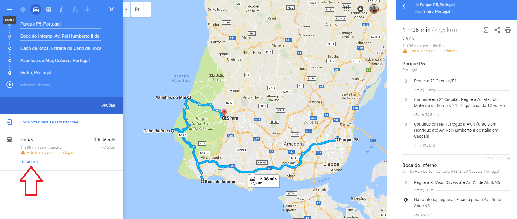 Detalhes das estradas no Google Maps
